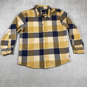 PrAna Shirt Mens Medium Yellow Blue Plaid Organic Flannel Button Up M23181388